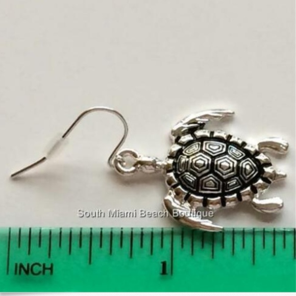 Silver Sea Turtle Earrings Life Nautical Island - Picture 5 of 7
